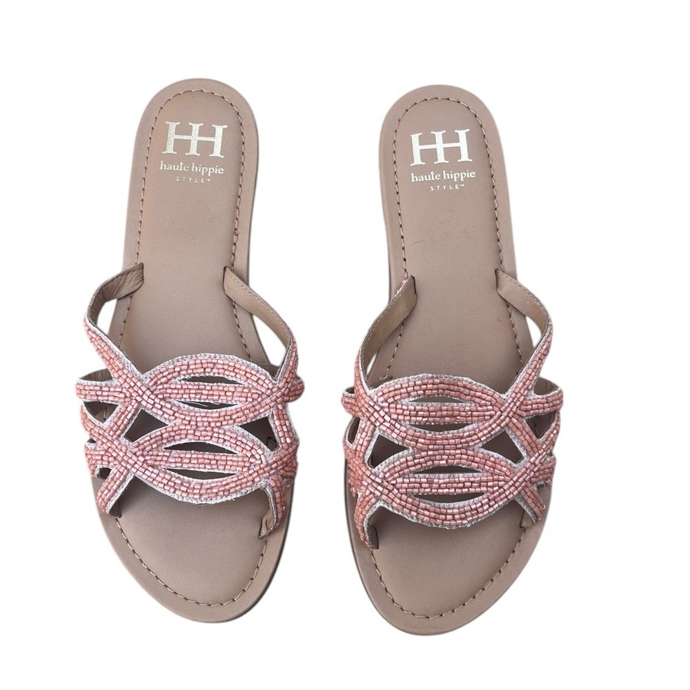 Haute Hippie Sequence Flat Slide Sandals Size 7.5 NWOB